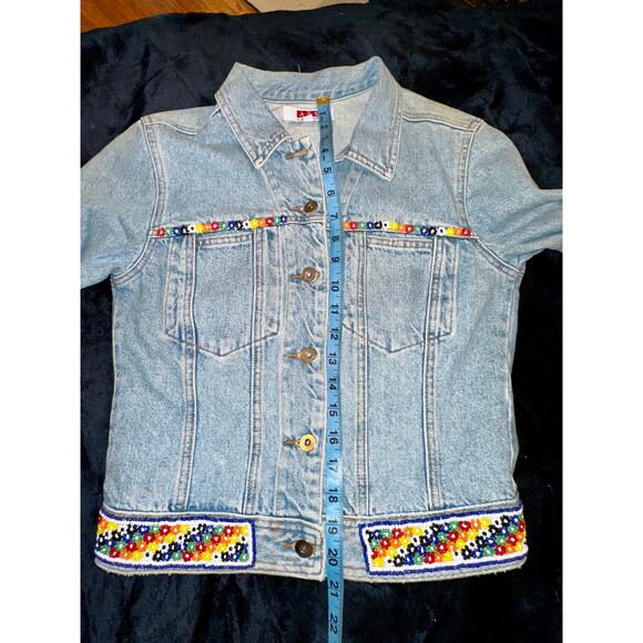 VINTAGE 90'S Y2K UNWORN ABS ALLEN SCHWARTZ BEADED DENIM JEAN JACKET - Picture 10 of 10